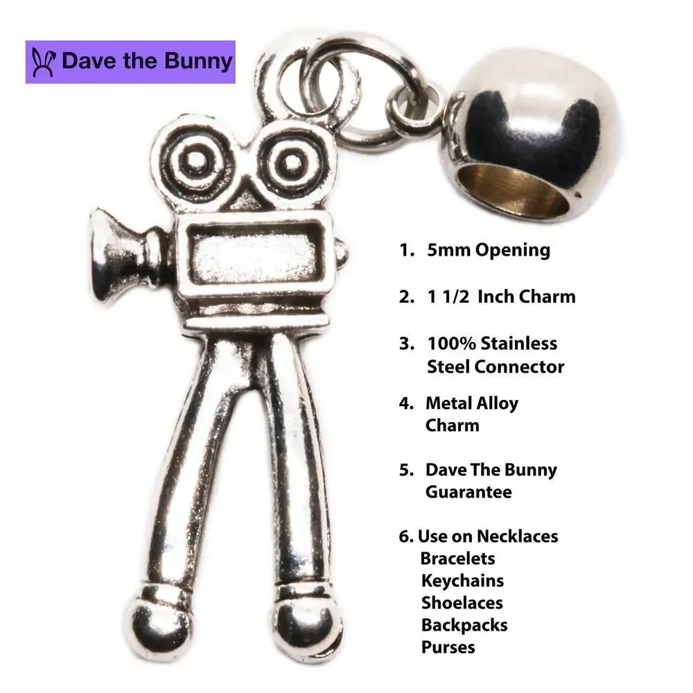 Silver Snake Chain Bracelet Camera Charm with Vintage Movie Camera